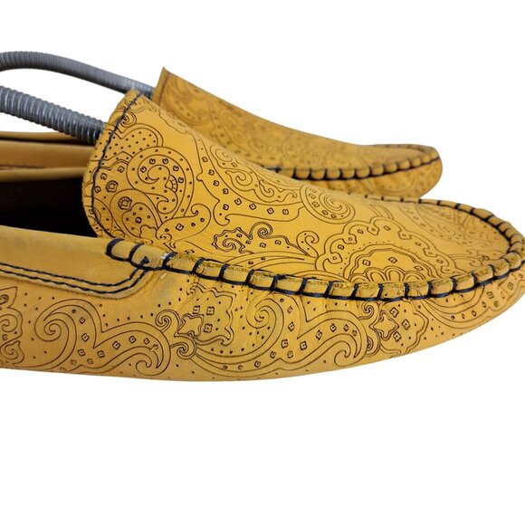Robert Graham Yellow Leather Paisley Slip On Driving Moccasins Size 12 Shoes
